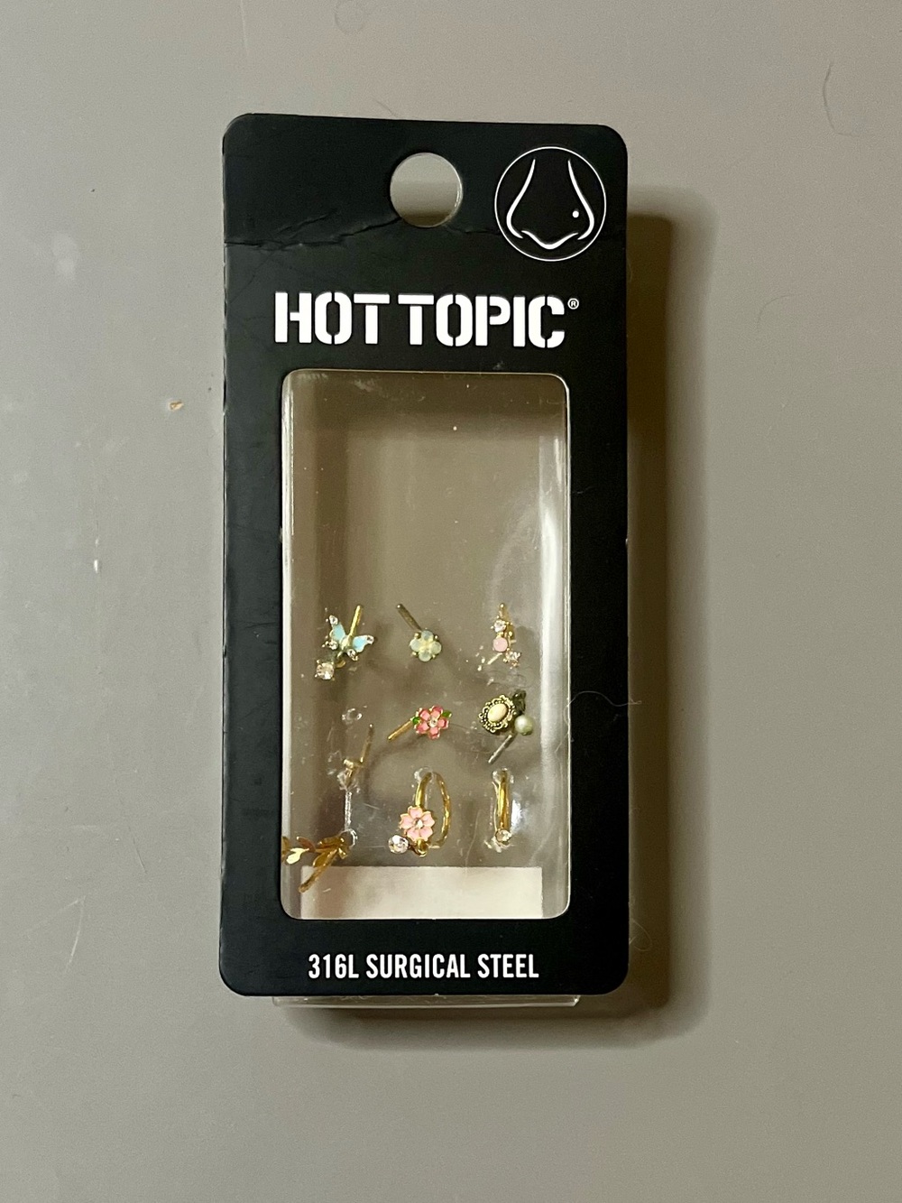 Hot Topic Nose Stud Set 9 Pack Floral Butterfly Gold Pastel NWT